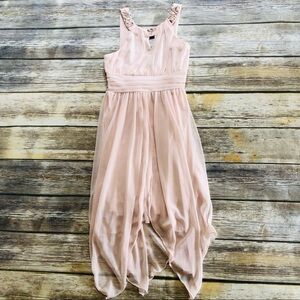 Rare Editions Blush Pink Chiffon Formal Dress with Beaded Straps